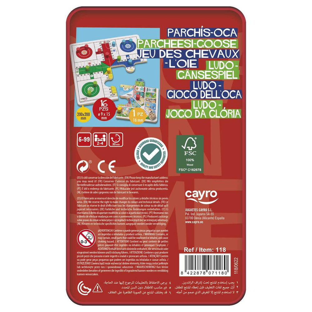 Juego CAYRO de Parchís y Oca de viaje en caja metálica roja - 2