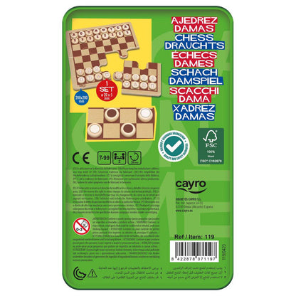 Juego de ajedrez y damas CAYRO en caja metálica verde - 2