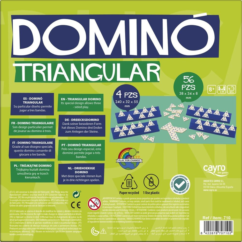 Caja del juego Dominó Triangular Cayro de 56 piezas