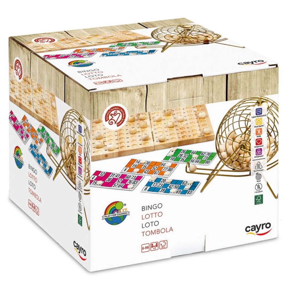 Bingo Deluxe CAYRO con tablero de madera y bombo metálico