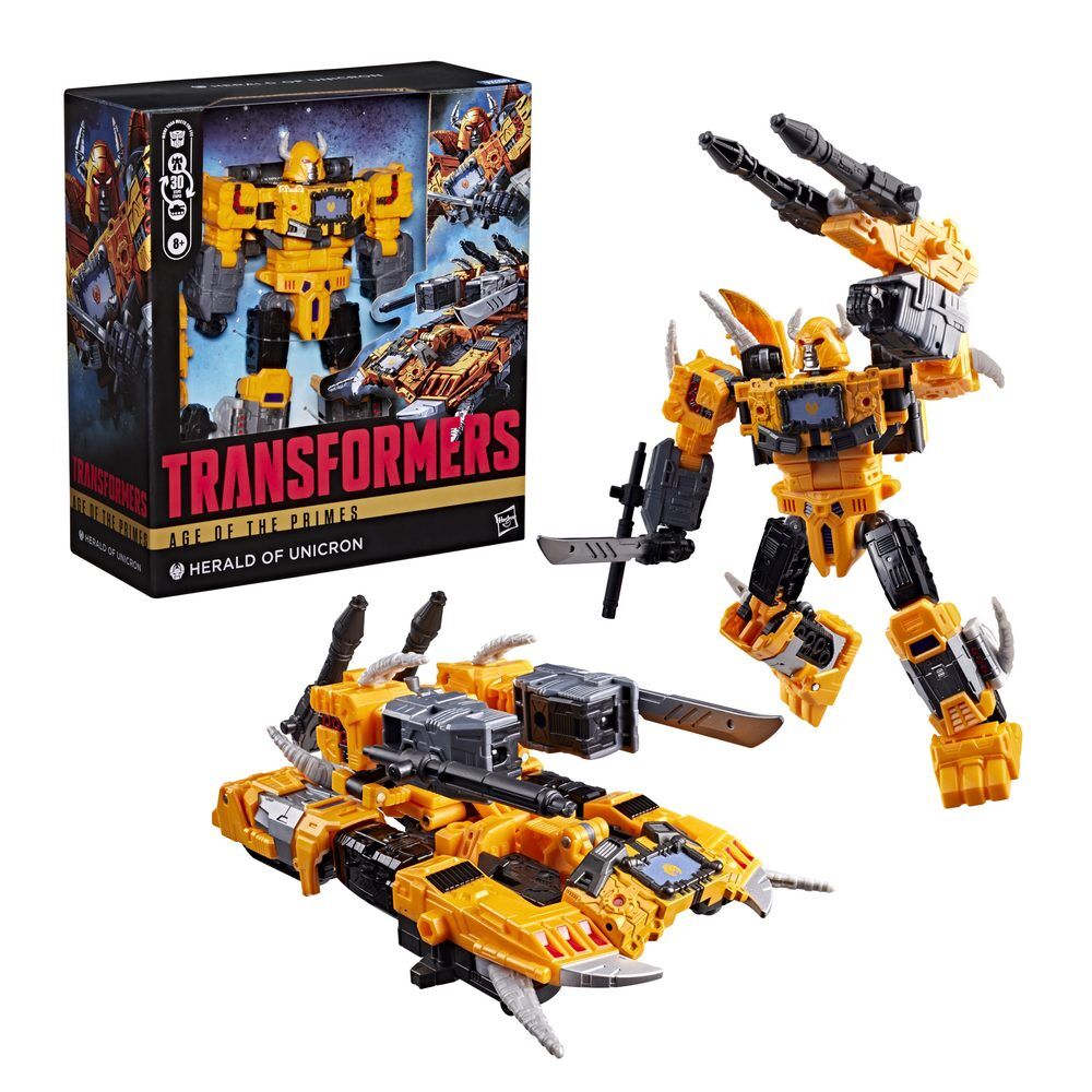 Figura Transformers Herald of Unicron amarilla y negra de 19 cm
