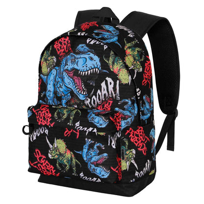 Mochila negra Dino PRO DG con estampado de dinosaurios