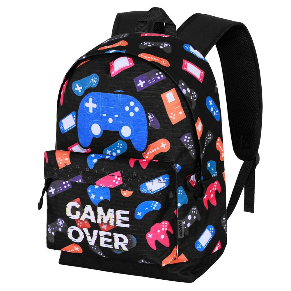 Mochila Game Over PRO DG negra con estampado de mandos y consolas