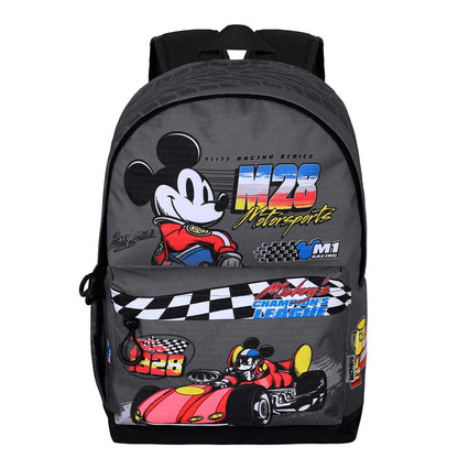 Mochila escolar de Mickey Disney con diseño de carreras en negro y gris - 3