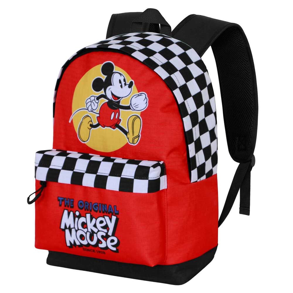Mochila Racing roja de Mickey Disney con estampado de cuadros