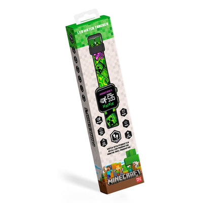 Reloj LED Minecraft verde y negro con podómetro