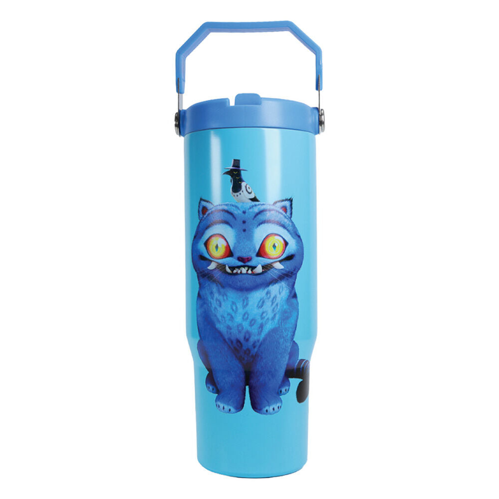 Botella azul de acero inoxidable con diseño de Derpy de KPop Demon Hunters