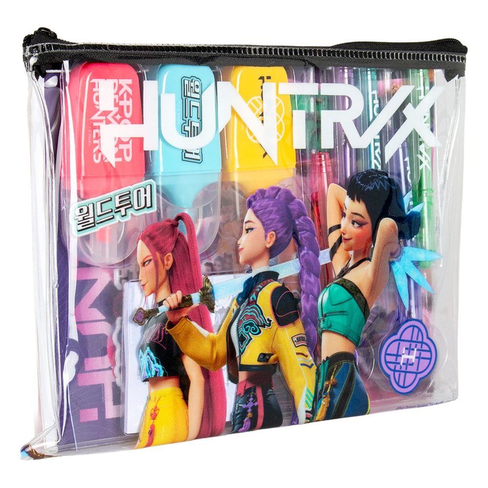 Set de papelería KPop Demon Hunters en estuche transparente