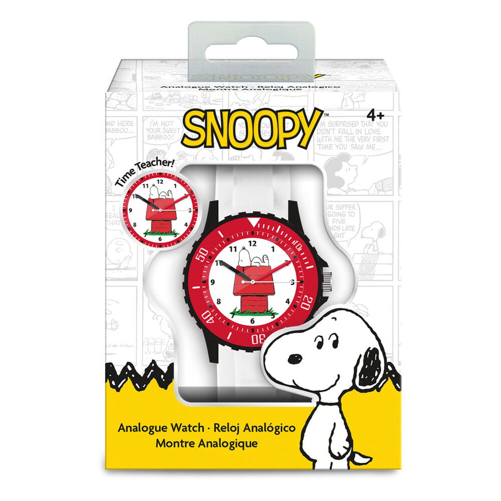 Reloj analógico Snoopy Peanuts con esfera roja y correa de silicona