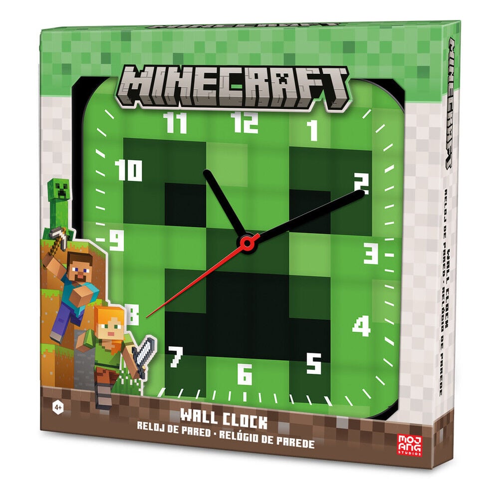 Reloj de pared Minecraft verde con diseño pixelado