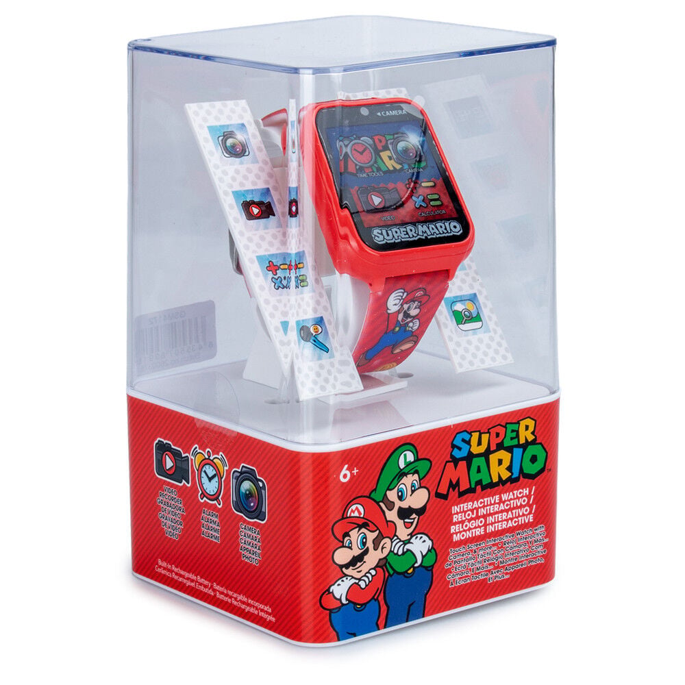 Reloj interactivo rojo de Super Mario Bros con correa ilustrada