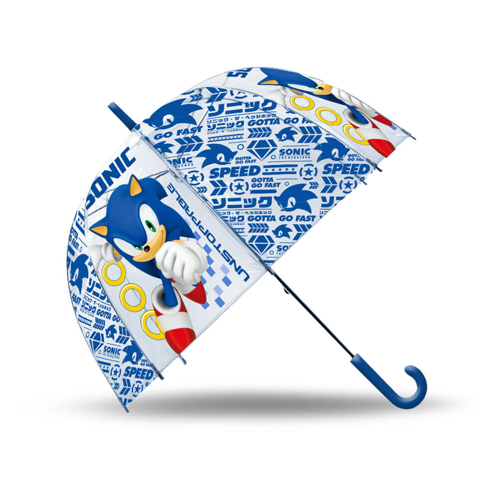 Paraguas transparente de Sonic the Hedgehog con mango azul