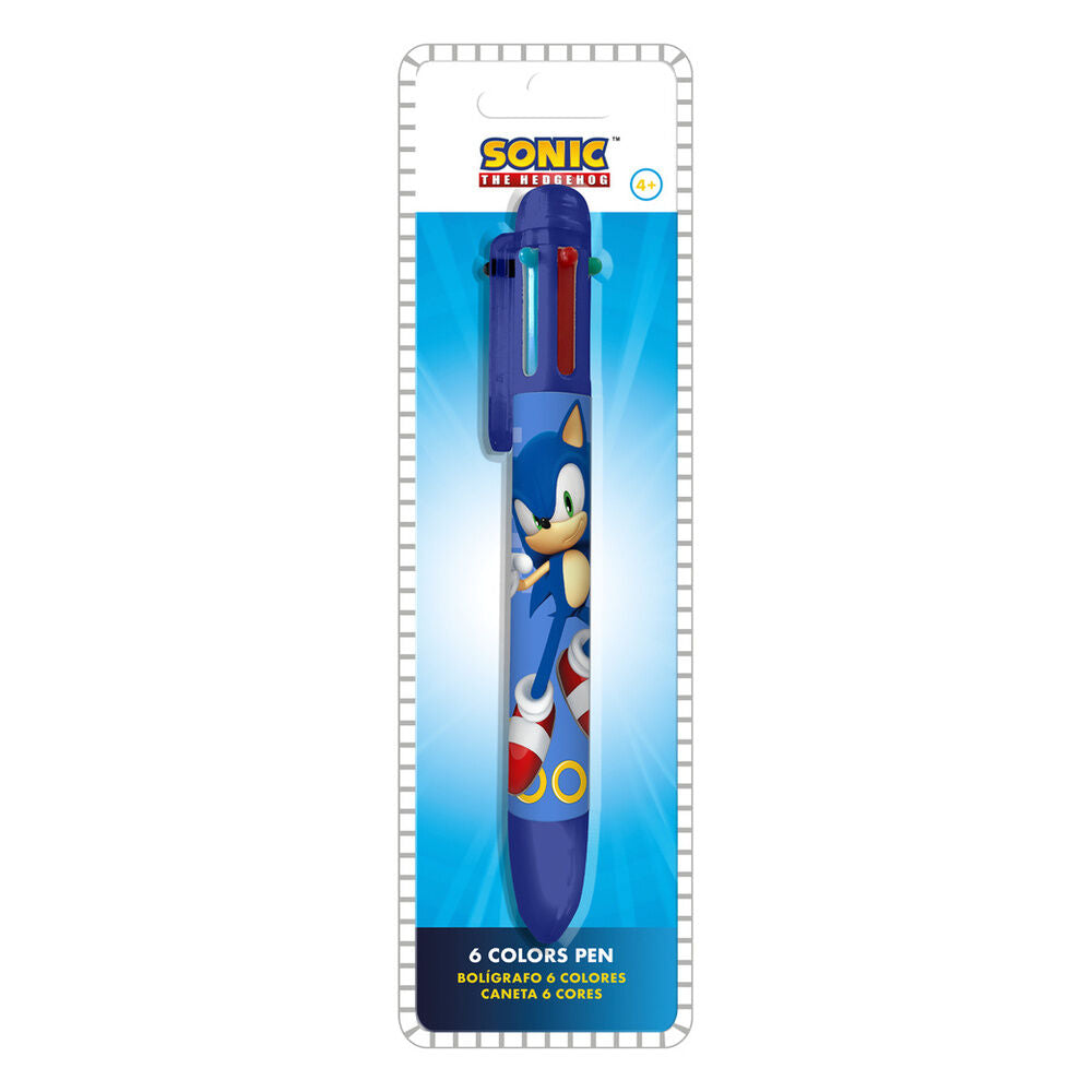 Bolígrafo de 6 colores azul con diseño de Sonic the Hedgehog