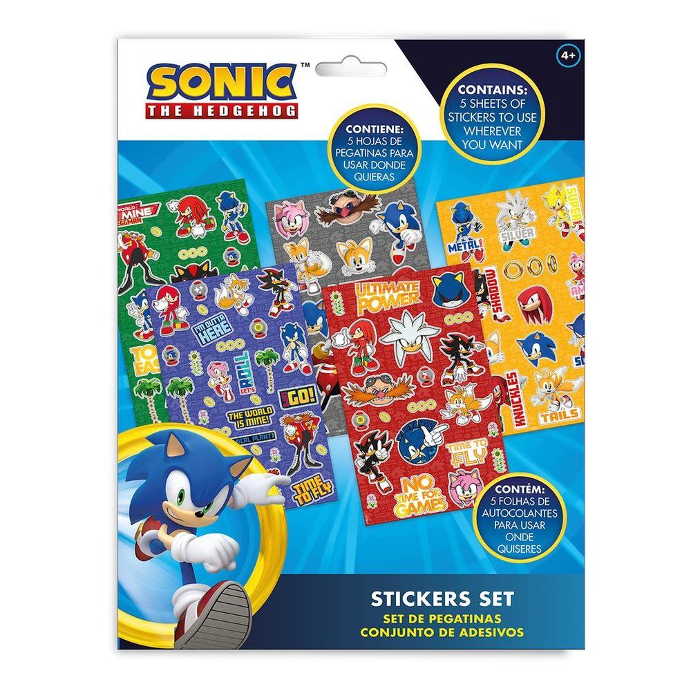 Set de cinco hojas de pegatinas Sonic the Hedgehog