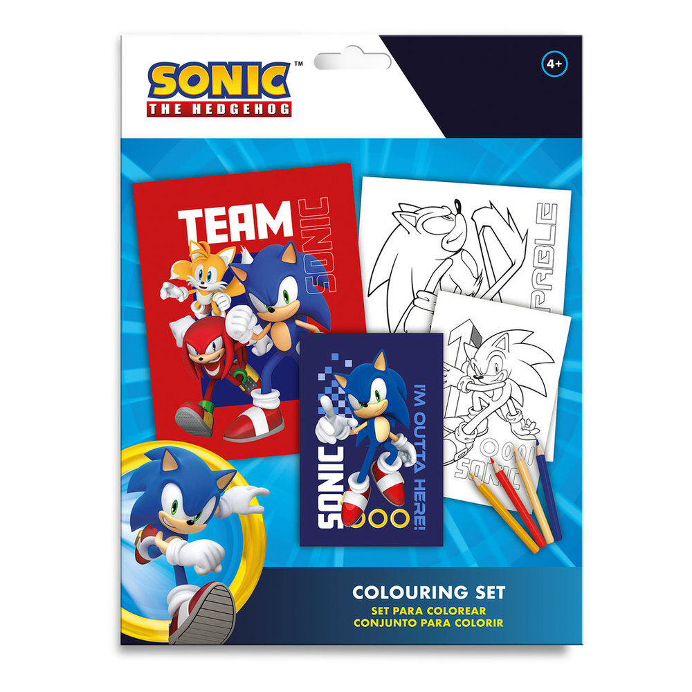 Set para colorear Sonic the Hedgehog con láminas y lápices de colores