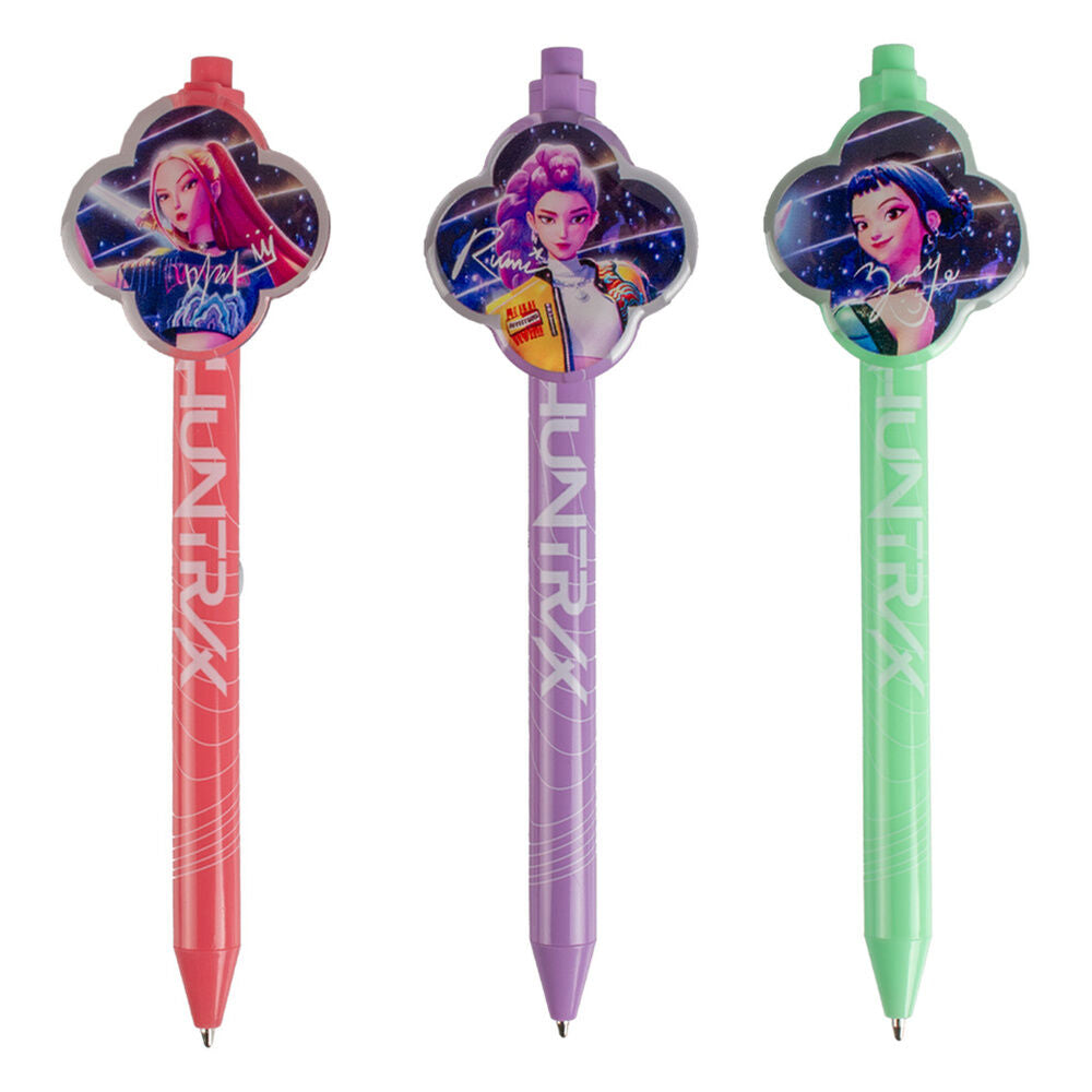 Set de tres bolígrafos KPop Demon Hunters en rojo, morado y verde - 2