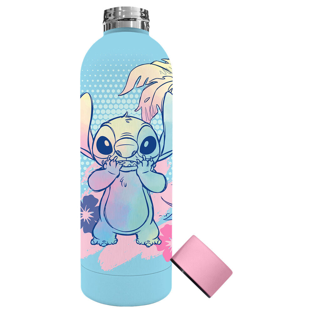Botella de acero inoxidable Stitch Disney azul turquesa con tapa rosa - 2