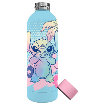 Botella de acero inoxidable Stitch Disney azul turquesa con tapa rosa - 2