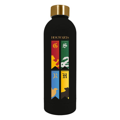 Botella negra Harry Potter Hogwarts de acero inoxidable con tapón dorado