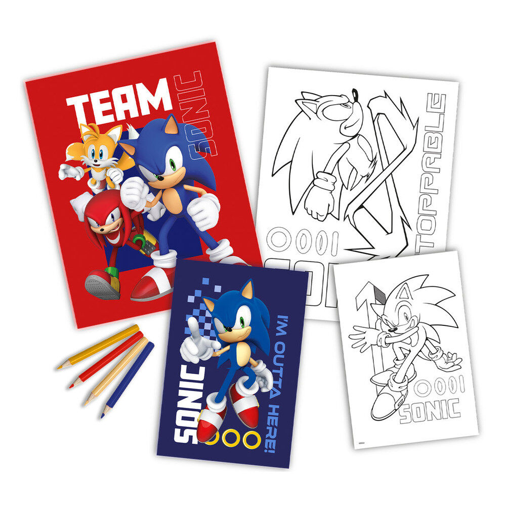 Set para colorear Sonic the Hedgehog con láminas y lápices de colores - 2