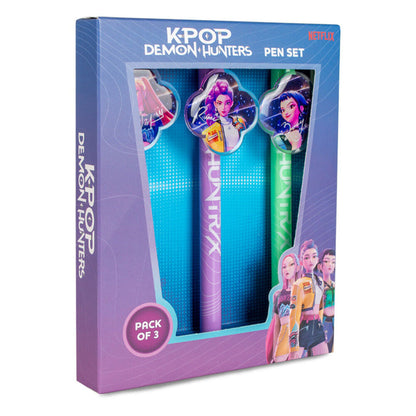 Set de tres bolígrafos KPop Demon Hunters en rojo, morado y verde - 3