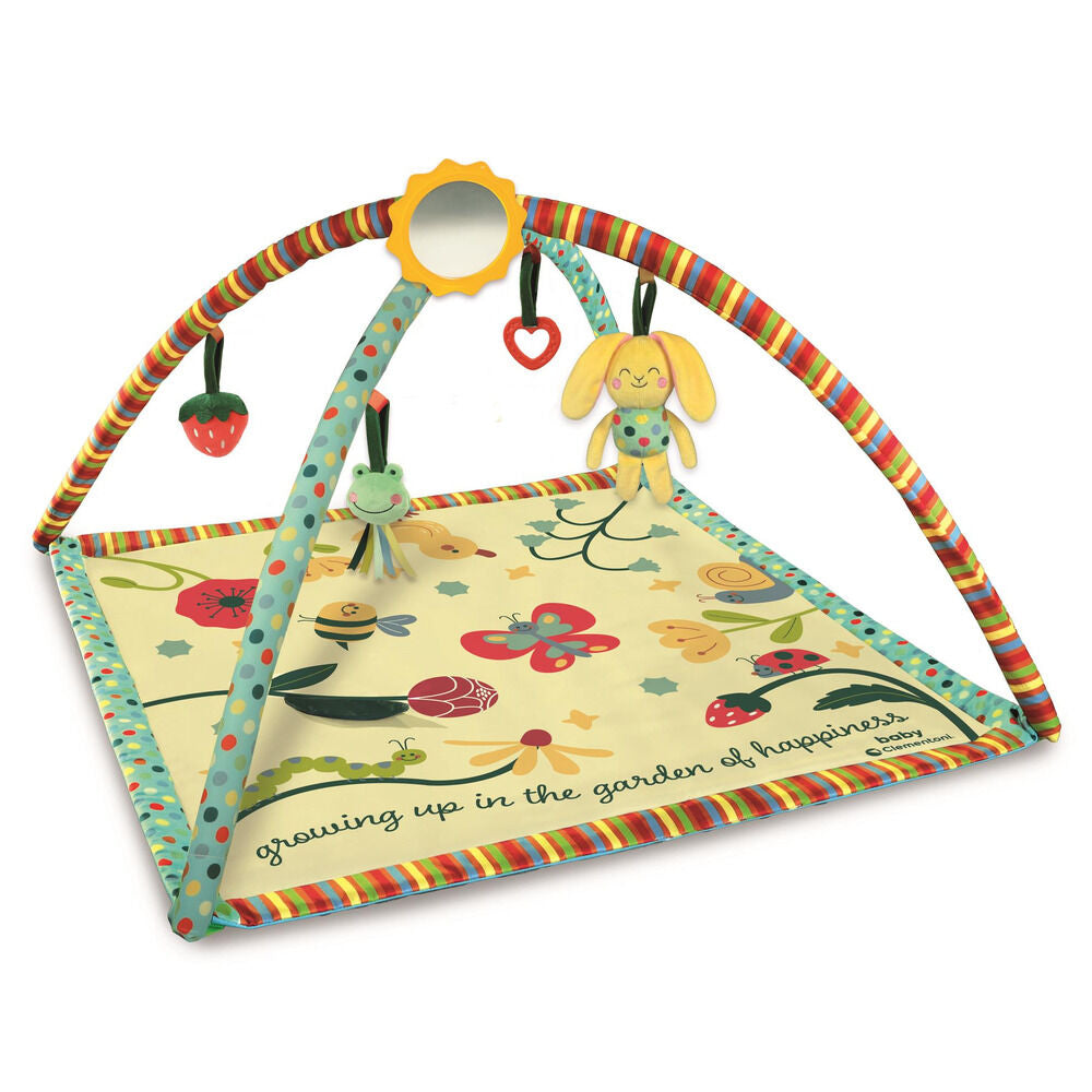 Gimnasio para bebé Clementoni Happy Garden con alfombra y juguetes colgantes
