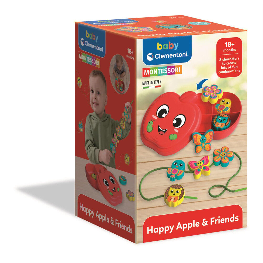 Juego Montessori Clementoni con cuentas de colores y estuche en forma de manzana - 2