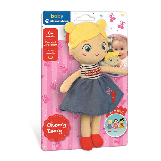 Muñeca de tela Cherry Terry con vestido azul y zapatos rojos - 2