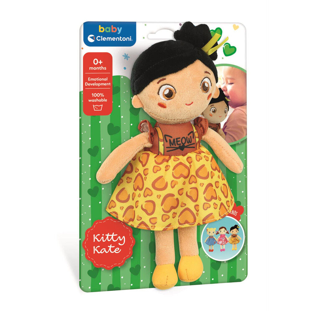 Muñeca de tela Kitty Kate con vestido amarillo estampado - 2