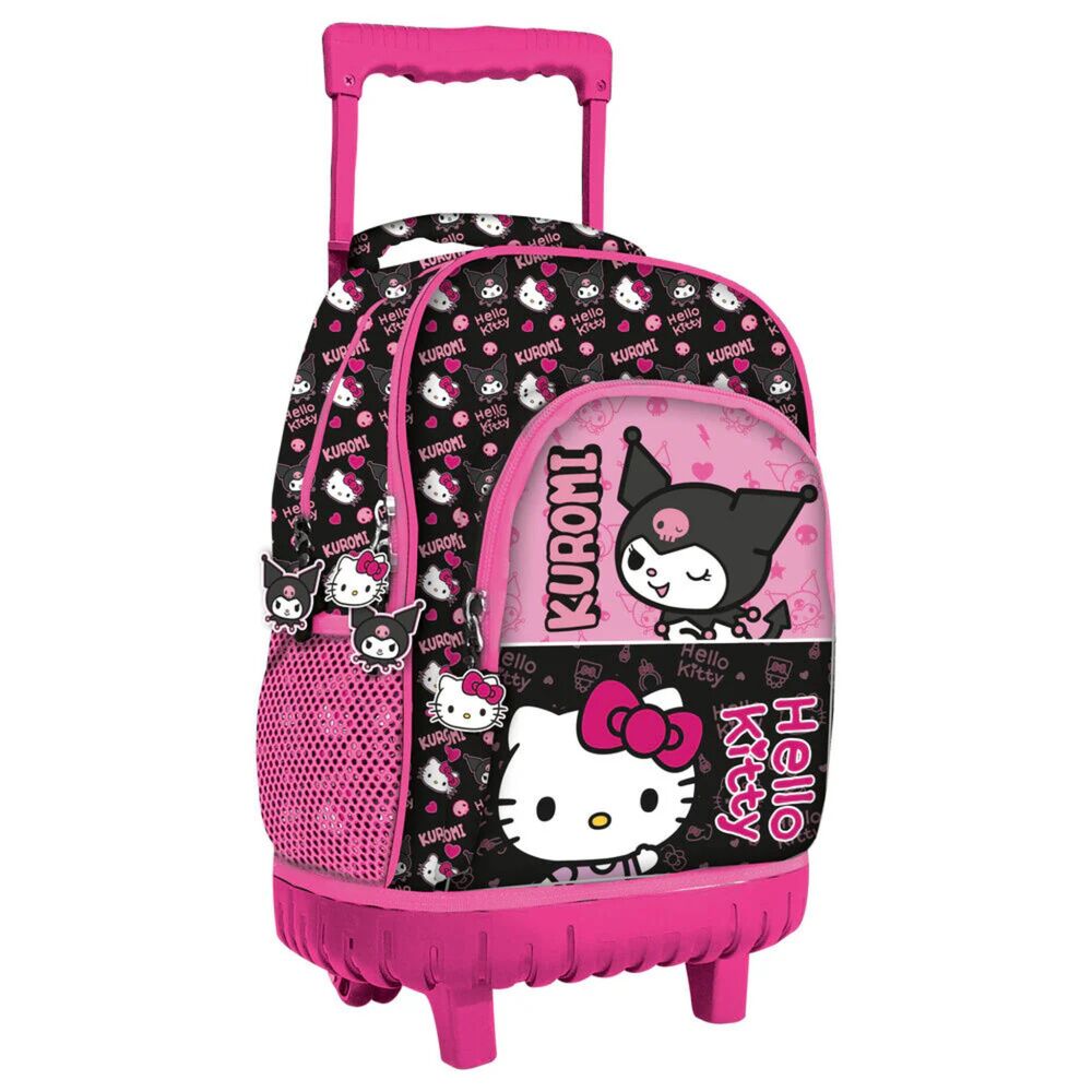 Mochila trolley negra y rosa de Kuromi y Hello Kitty