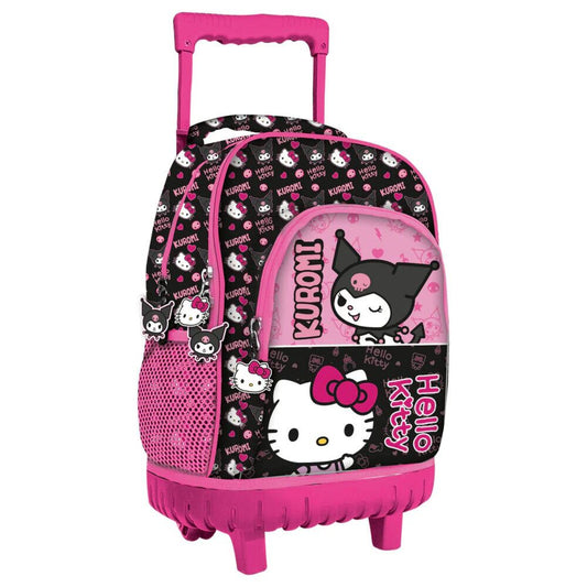 Mochila trolley negra y rosa de Kuromi y Hello Kitty