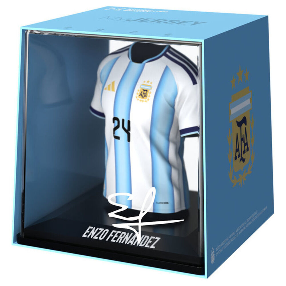 Figura mini de camiseta argentina Enzo Fernández 24 en caja azul