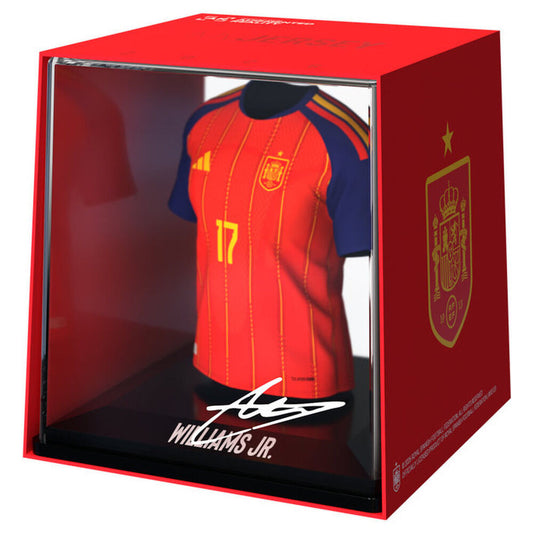 Figura mini camiseta de Nico Williams Jr. con la camiseta roja de España en caja expositora