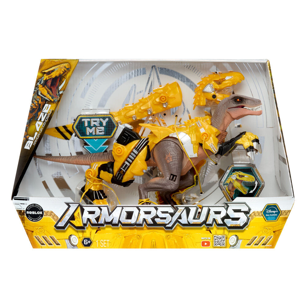 Figura Armorsaurus Blaze Yellow Raptor con armadura amarilla
