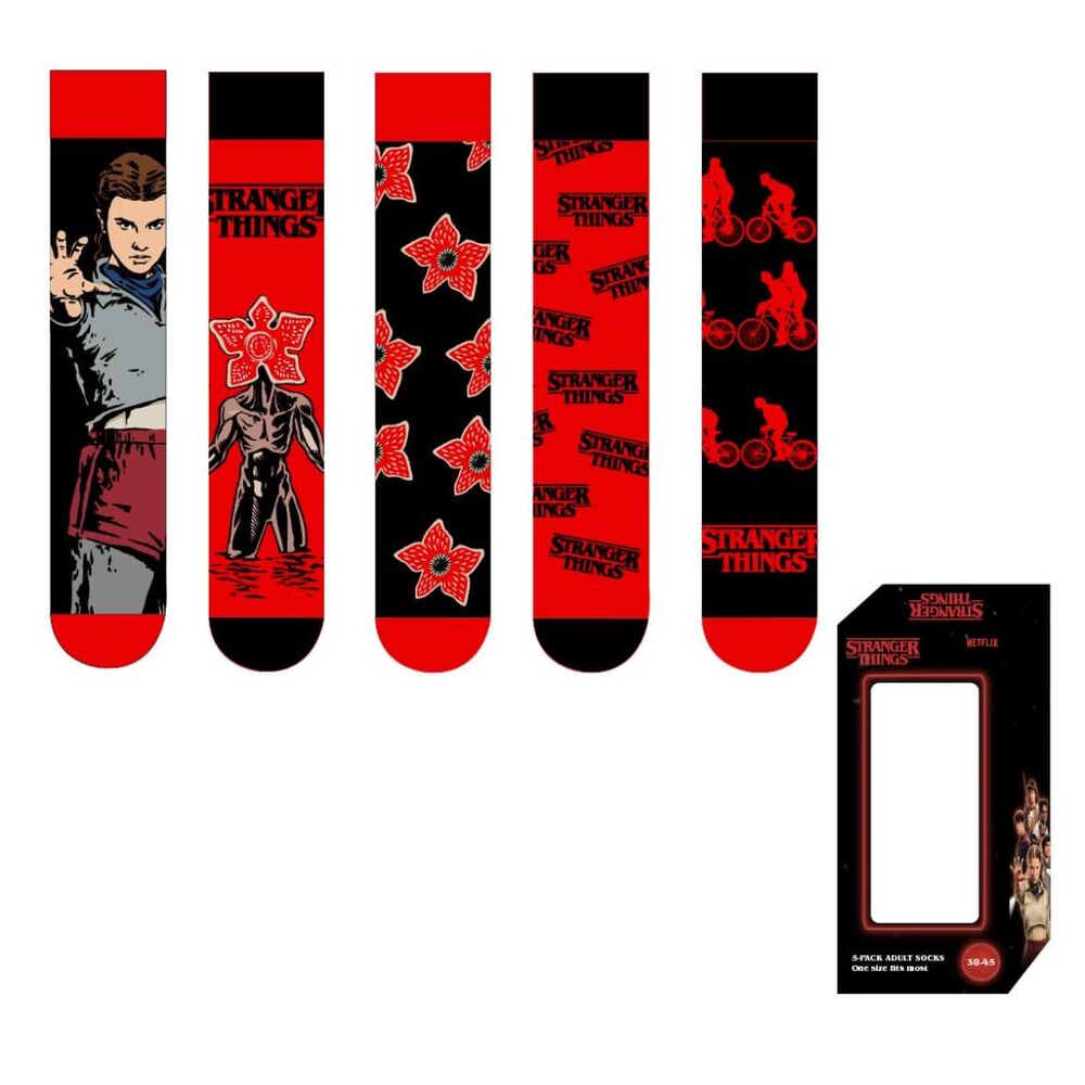 Set de 5 calcetines Stranger Things CERDÁ surtidos en rojo y negro