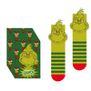 Calcetines antideslizantes del Grinch verdes a rayas con punta roja