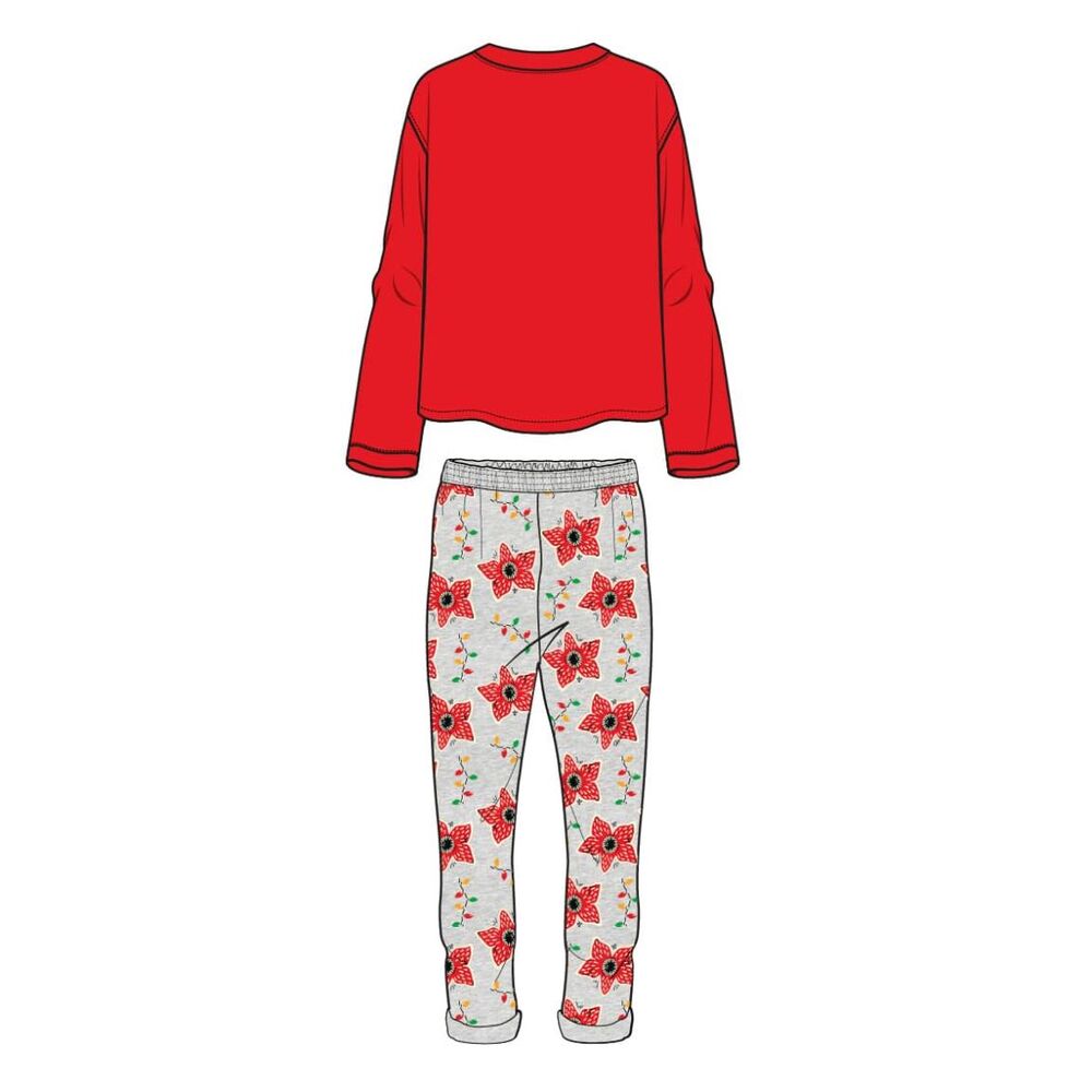 Pijama adulto Stranger Things rojo y gris con pantalón floral - 2