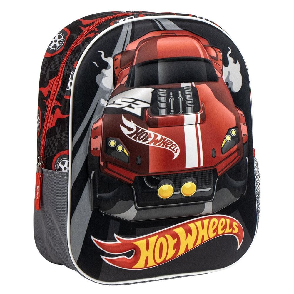 Mochila 3D Hot Wheels roja y negra de 31 cm