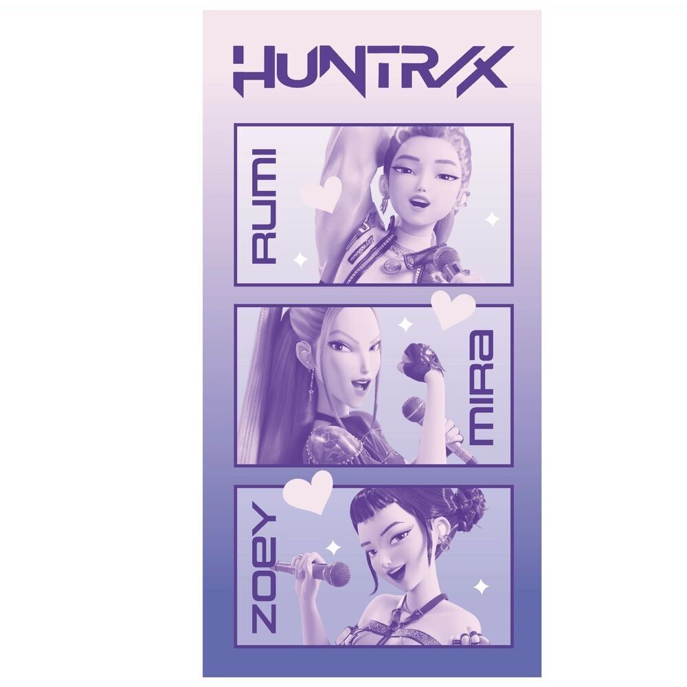 Toalla Huntrix morada con Rumi, Mira y Zoey