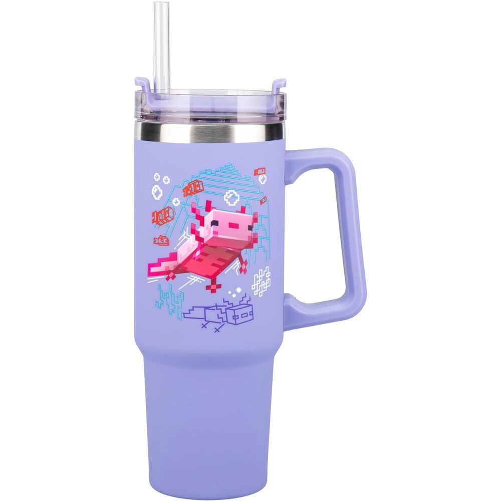Vaso térmico lila de Minecraft PALADONE con asa, tapa y pajita - 2