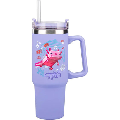 Vaso térmico lila de Minecraft PALADONE con asa, tapa y pajita - 2