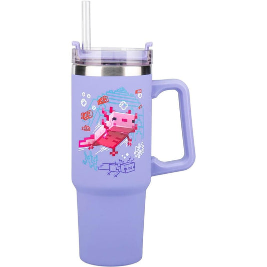Vaso térmico lila de Minecraft PALADONE con asa, tapa y pajita - 2