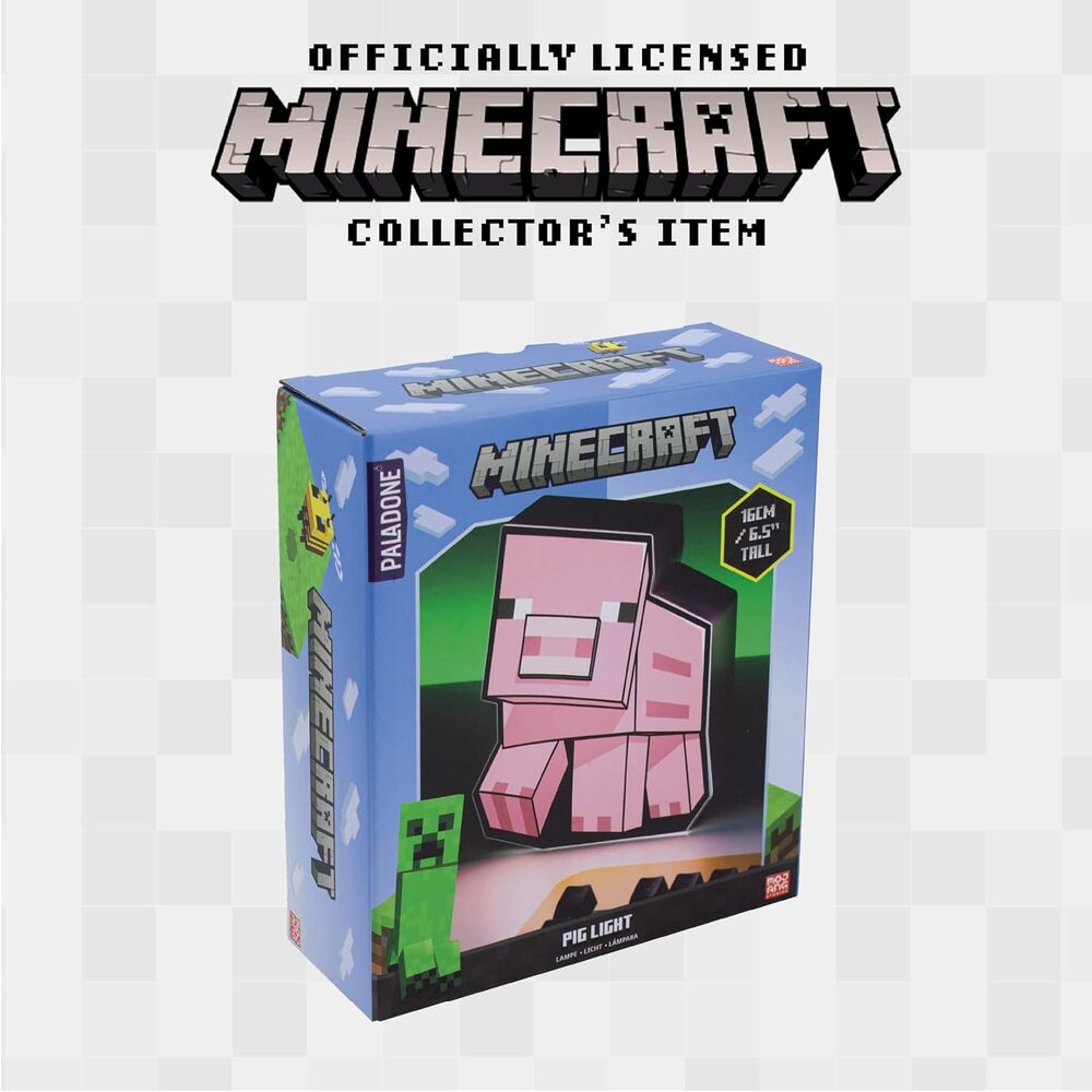 Lámpara Minecraft con diseño pixelado del Cerdo en color rosa - 3