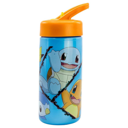 Botella Pokémon azul de 410 ml con tapa naranja y personajes