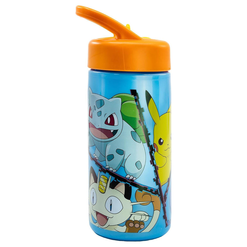 Botella Pokémon azul de 410 ml con tapa naranja y personajes - 2