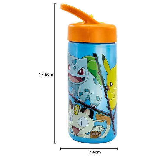 Botella Pokémon azul de 410 ml con tapa naranja y personajes - 4