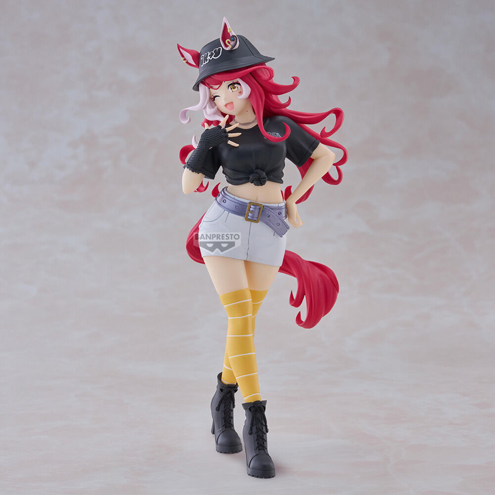 Figura Banpresto Pretty Derby Umamusume de 20 cm con cabello rojo y atuendo negro y amarillo - 3