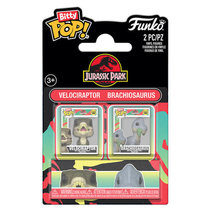 Blíster Funko Bitty POP! con figuras de Velociraptor y Brachiosaurus de Jurassic Park