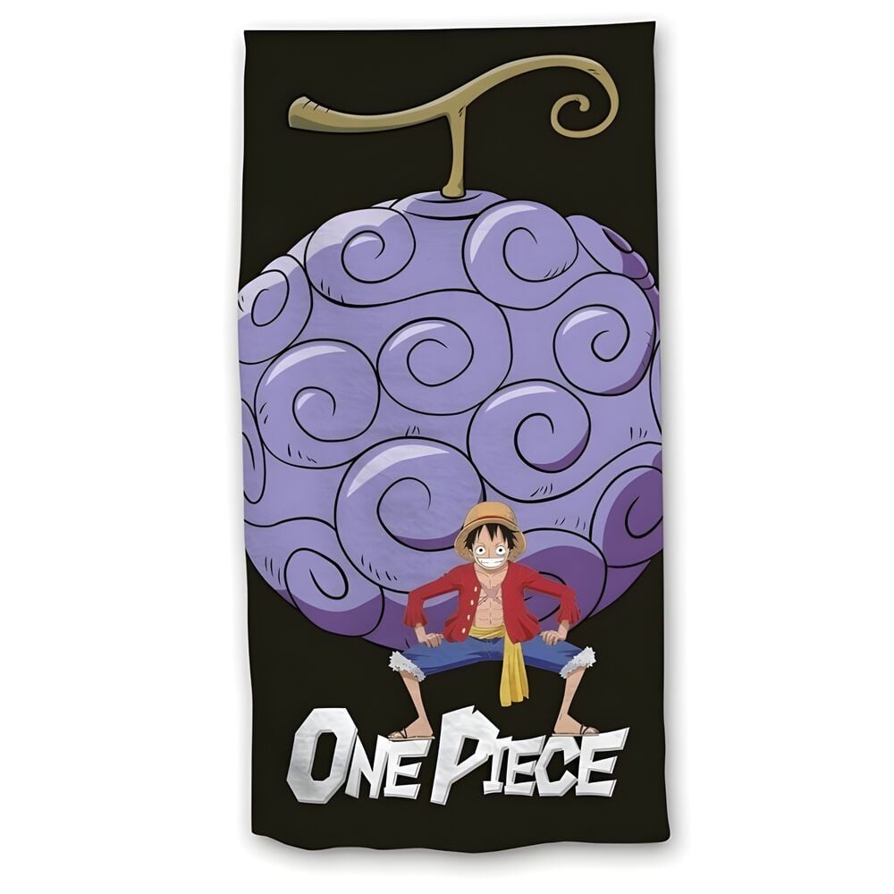 Toalla de microfibra de Luffy de One Piece con fondo negro y motivo morado