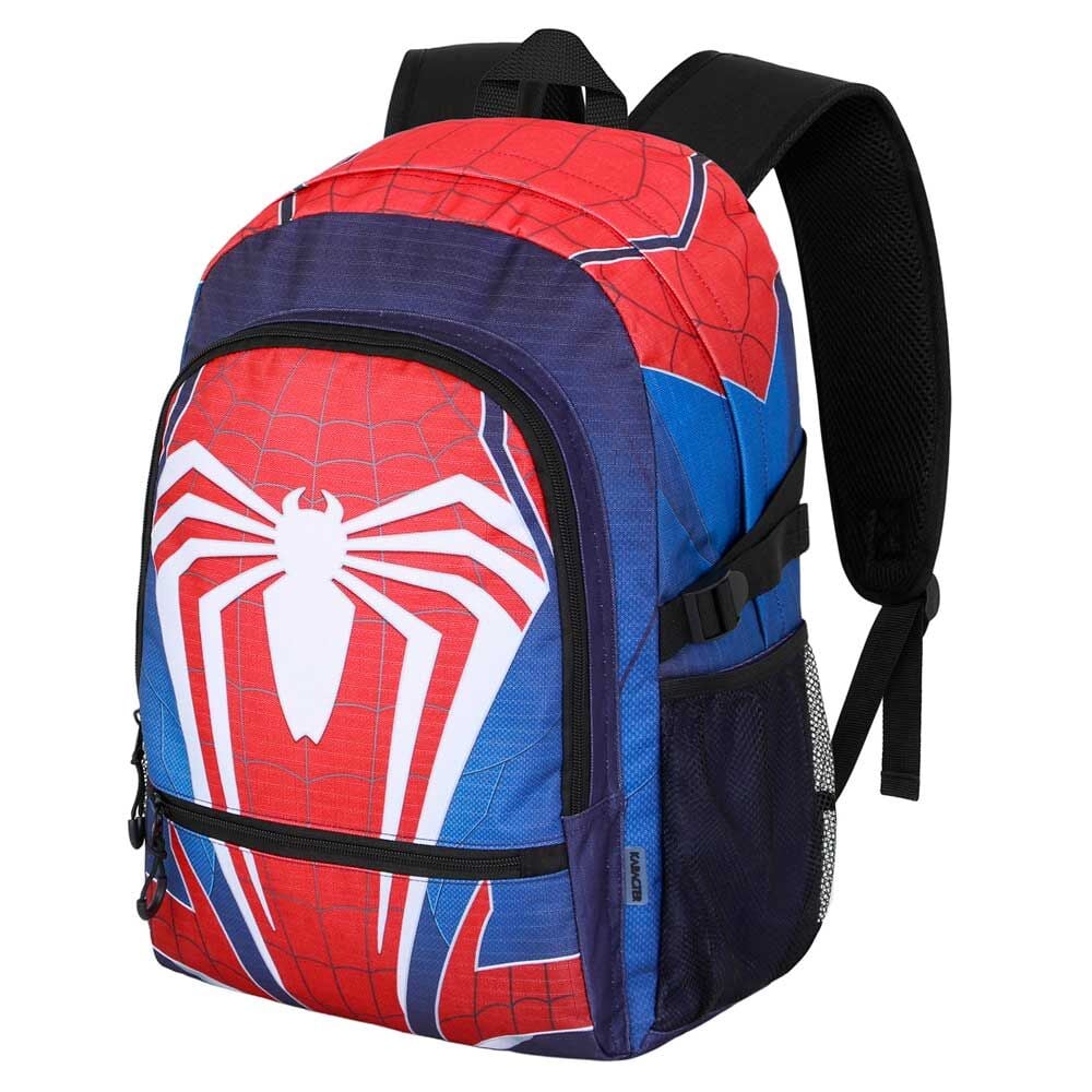 Mochila escolar Spider-Man Marvel roja y azul con bolsillos frontales